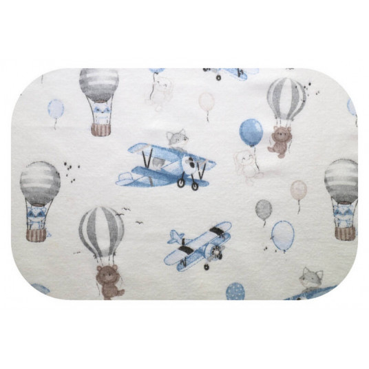Diaper - 13568 - FLANNEL PRINT - EGA - FOX in the PLANE - BLUE - size 70x80 cm