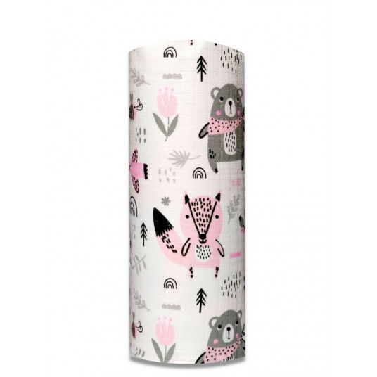 Diaper - 24939 - TETRA PRINT - EGA - ZWIERZĘTA LEŚNE - PINK - size 70x80 cm