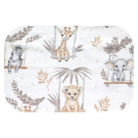 Diaper - 14039 - FLANNEL PRINT - EGA - ANIMALS on a SWING - BEIGIE - size 70x80 cm