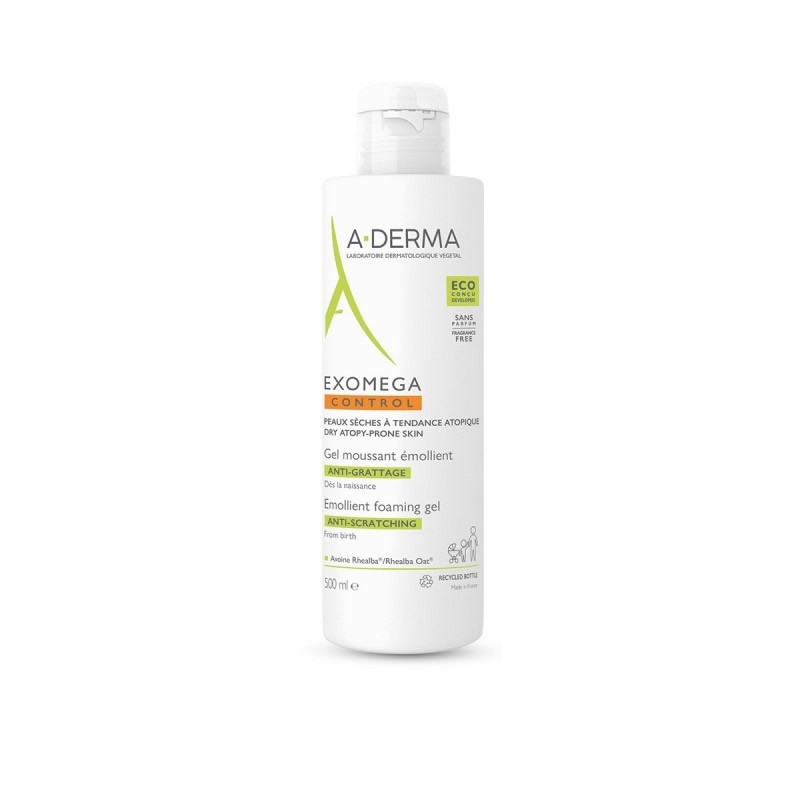 A-Derma Exomega Control Gel Espumoso Emoliente prausimosi gelis-emolientas sausai, atopinei veido bei kūno odai 500ml