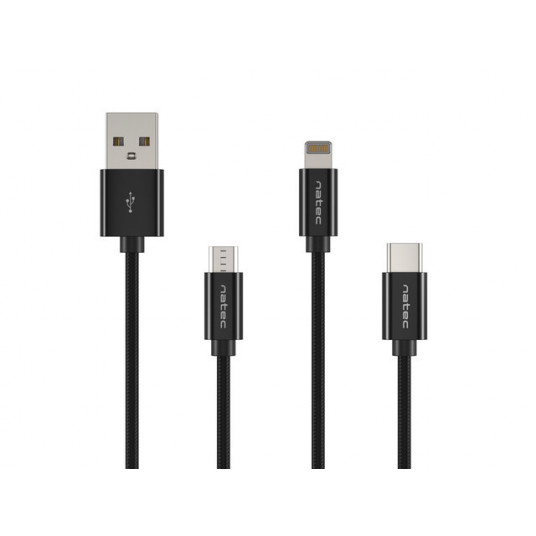 Natec USB-A to Micro USB, Lightning, USB-C 	NKA-1202 5 pin Micro-USB Type B, Apple Lightning, 24 pin USB-C 1 m Black