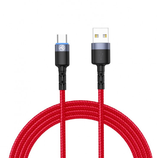 „Tellur“ duomenų kabelis USB prie C tipo su LED lempute, 3A, 1,2 m raudonas