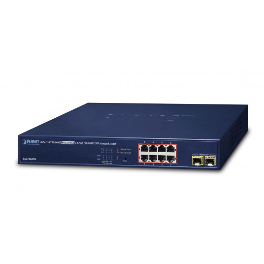 PLANET GS-4210-8P2S tinklo komutatorius Valdomas Gigabit Ethernet (10/100/1000) Maitinimas per Eternetą (PoE) 1U Mėlyna