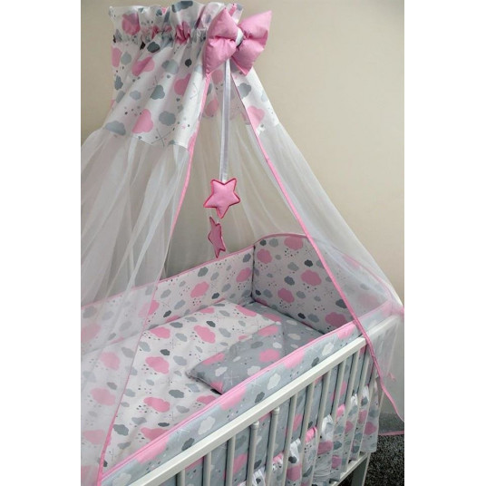 Bedding set - 6  parts - 120/90/360 - CHMURKI - PINK