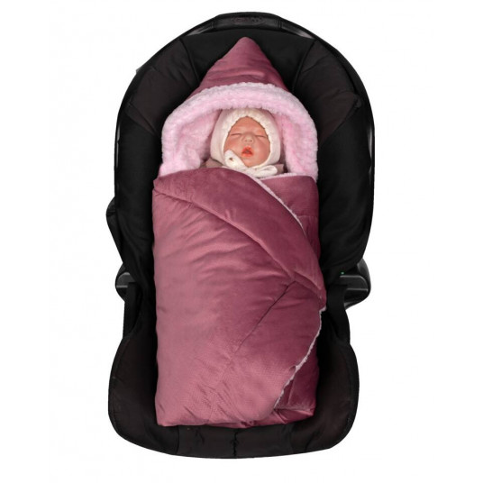 Blanket with hood -499 - SWADDING TO CAR SEAT - with filling - VELVET - size 80x80 - DIRTY PINK