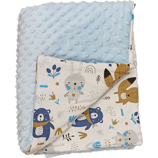 Blanket - 664- with filling - MINKY / COTTON  - size 75x90 - BLUE