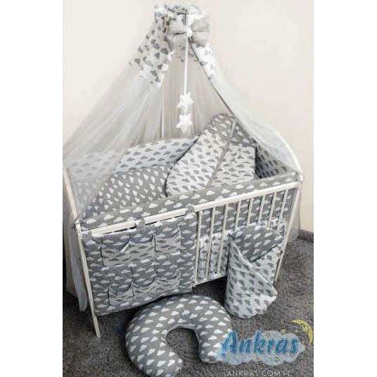 Bedding set - 6  parts - 120/90/360 - CHMURKI - GREY