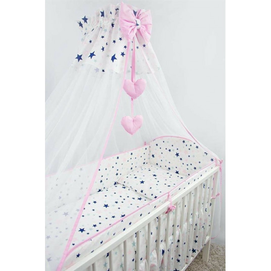 Bedding set - 6  parts - 120/90/360 - STARS - PINK