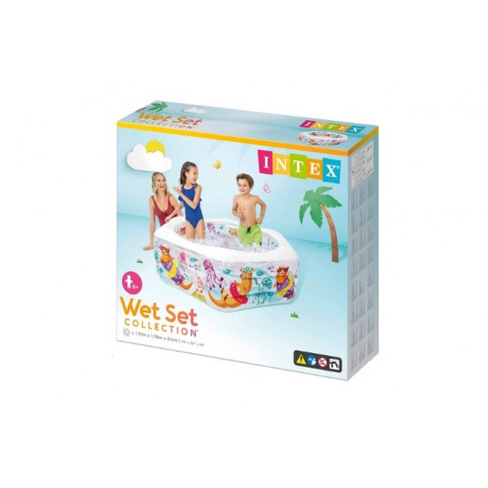 PROMO Koralų rifų baseinas su pripučiamomis grindimis, šešiakampis dėžutėje 191x178x61cm 56493NP INTEX