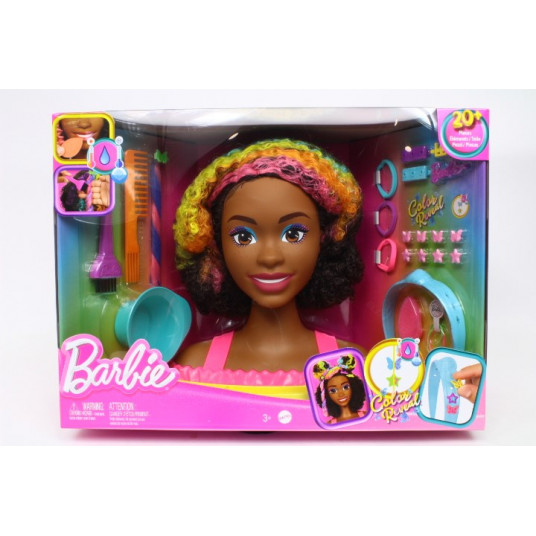 Barbės stiliaus galvutė Neoninė vaivorykštė garbanoti plaukai HMD79 MATTEL