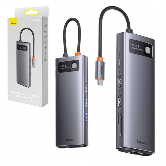 Baseus Metal Gleam Series Hub 9w1 USB-C do 2x USB 3.0 + 2x HDMI + USB 2.0 + USB-C PD + Ethernet RJ45 + microSD/SD