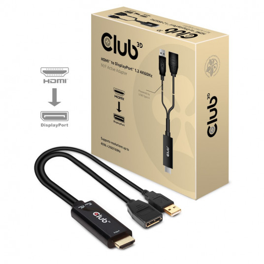 CLUB3D HDMI 2.0 Į DISPLAYPORT 1.2 4K60HZ HDR M/F ACTIVE ADAPTER Juoda