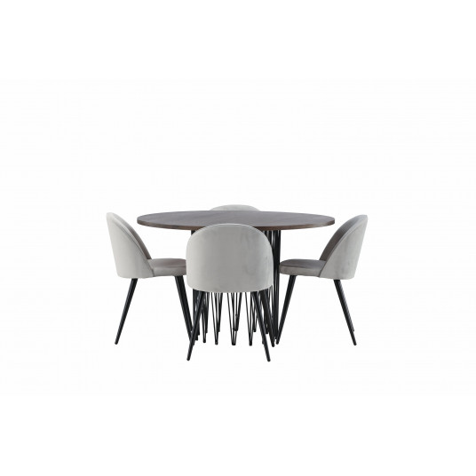 Valgomojo komplektas stalas Stone round su 4 kėdėmis Velvet
