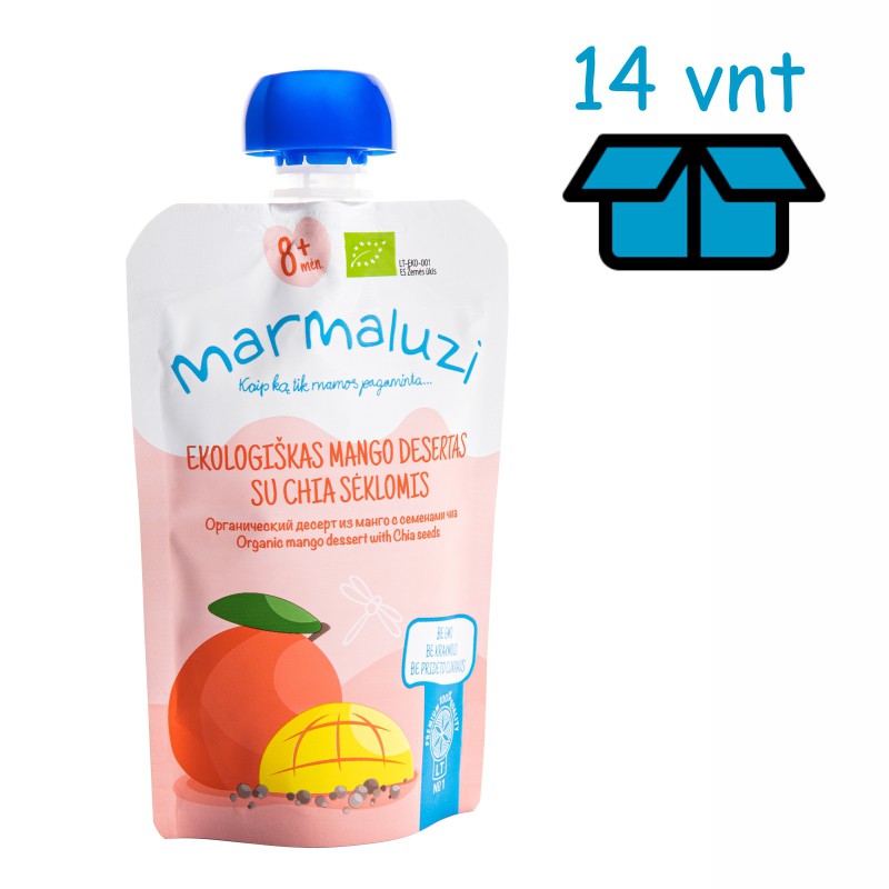 Ekologiškas mango desertas su chia sėklomis nuo 8 mėn., 90 g x 14 vnt