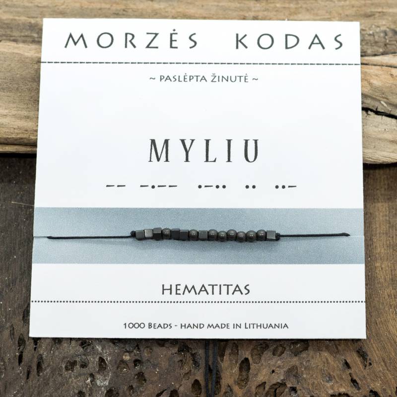 Juodo siūlo apyrankė Morzės abėcėle "Myliu". Juoda matinė.