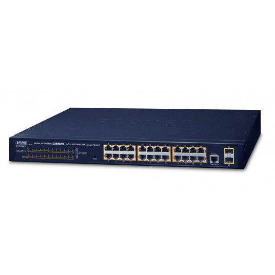 PLANET GS-4210-24P2S tinklo komutatorius Valdomas L2/L4 Gigabit Ethernet (10/100/1000) Maitinimas per Eternetą (PoE) 1U Mėlyna