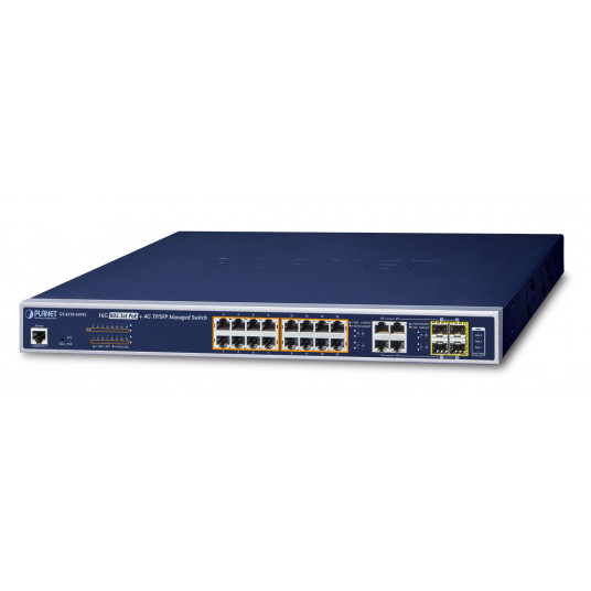 PLANET GS-4210-16P4C tinklo komutatorius Valdomas L2/L4 Gigabit Ethernet (10/100/1000) Maitinimas per Eternetą (PoE) 1U Mėlyna