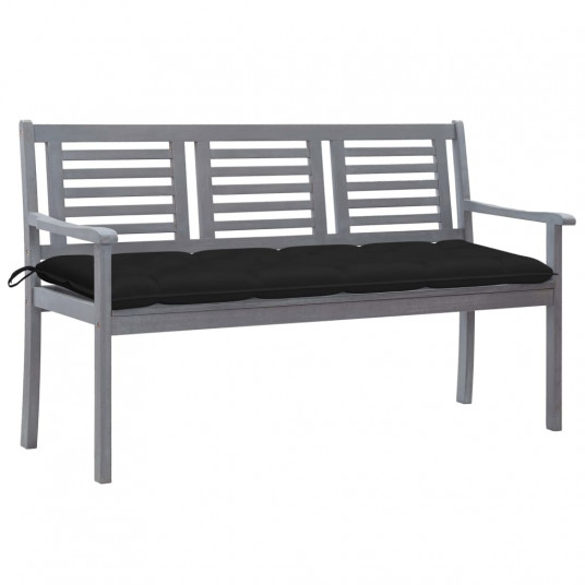 Trivietis sodo suoliukas su pagalve, pilkas, 150cm, eukaliptas