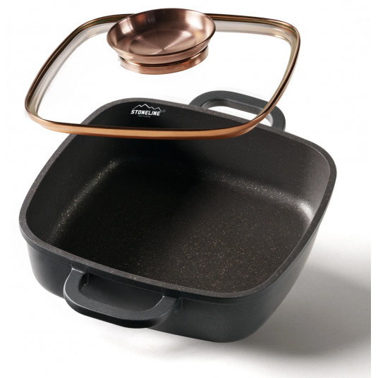 Stoneline Square Pan, Aroma Glass Lid, Rose Gold, 20cm Stoneline
