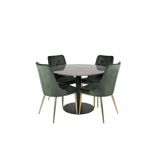 Valgomojo komplektas stalas Estelle su 4 kėdėmis Velvet Deluxe