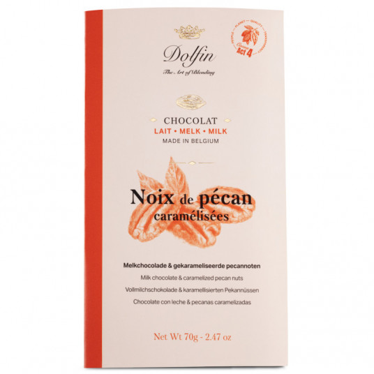 Šokoladas DOLFIN Pienas su karamelizuotais pekano riešutais 70g