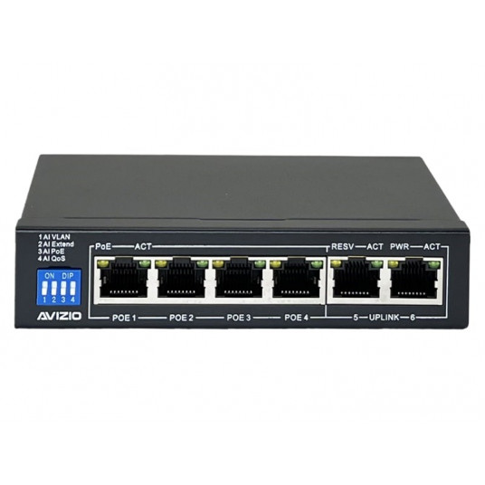 AVIZIO Komutatorius 4x RJ45 PoE 1Gb/s + 2x RJ45 Uplink 1Gb/s