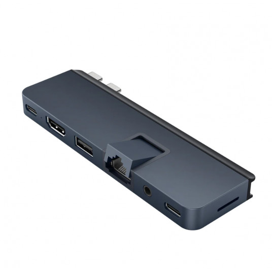 Hyper HyperDrive Dual USB-C TB compatible 7-in-2 Hub w univ. USB-C ext adaptor - MN Blue - for all Apple MB