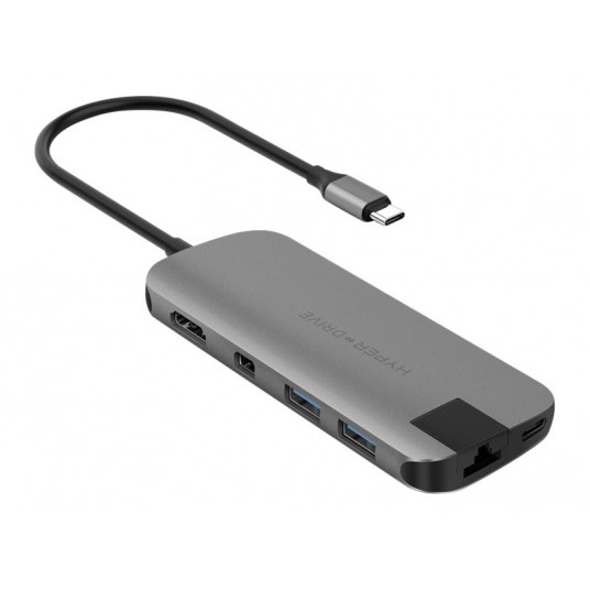 Hyper HyperDrive Universal  USB-C 8-in-1 Hub w HDMI, MiniDP & 60 W PD Power Pass-Thru - Space Grey