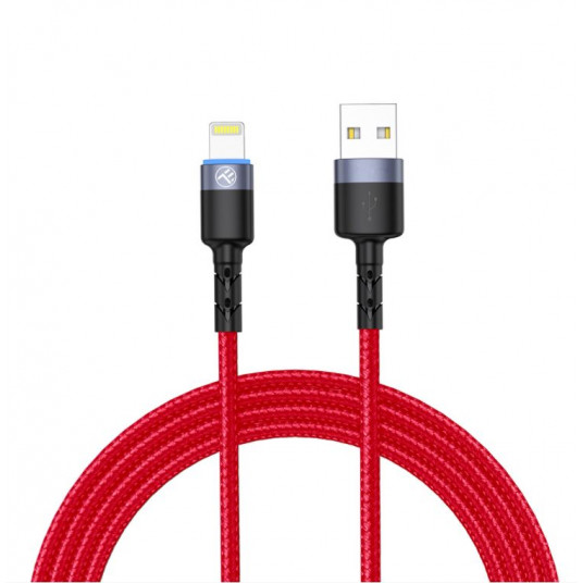 „Tellur“ duomenų kabelis USB prie „Lightning“ su LED lempute 3A 1,2 m raudona