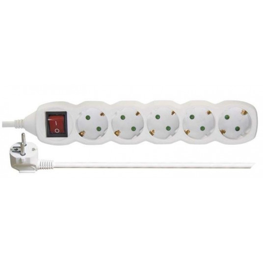 Tinklo ilgiklis 5 lizdų 3m su įžeminimu ir jungikliu baltas 1.5mm²