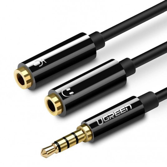 Kabelis UGREEN 3.5mm 4pin kištukas - 2x3.5mm lizdai 0.2m Juodas