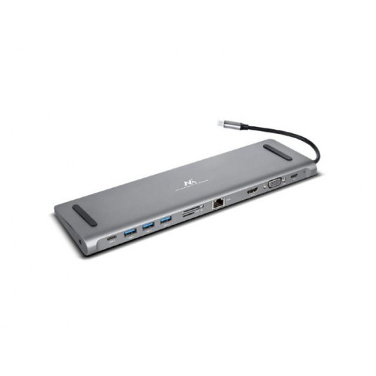 HUB adapteris Maclean USB prijungimo stotelė, C tipas - HDMI / USB 3.0 / USB-C / VGA/ RJ-45, aliuminio korpusas, MCTV-850