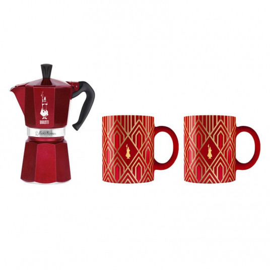 Bialetti – Deco Glamour – Moka Express 6tz raudona + 2 puodeliai