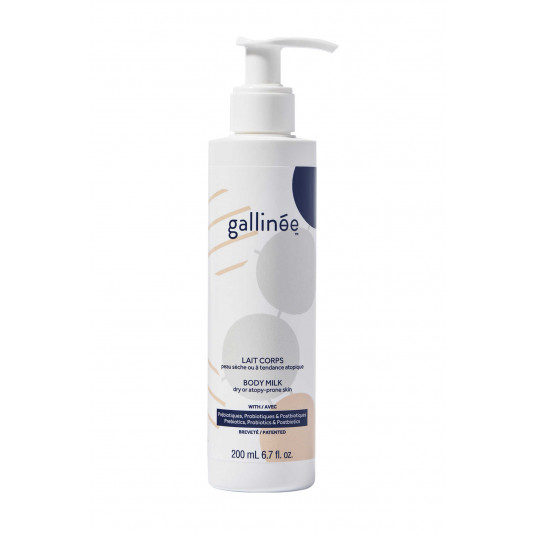 Gallinee, kūno priežiūra, prebiotikai ir probiotikai bei postbiotikai, drėkinimas, kūno pienas, 200 ml