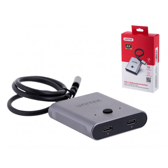 UNITEK SWITCH USB-C dvikryptis, 4K 144HZ, PD