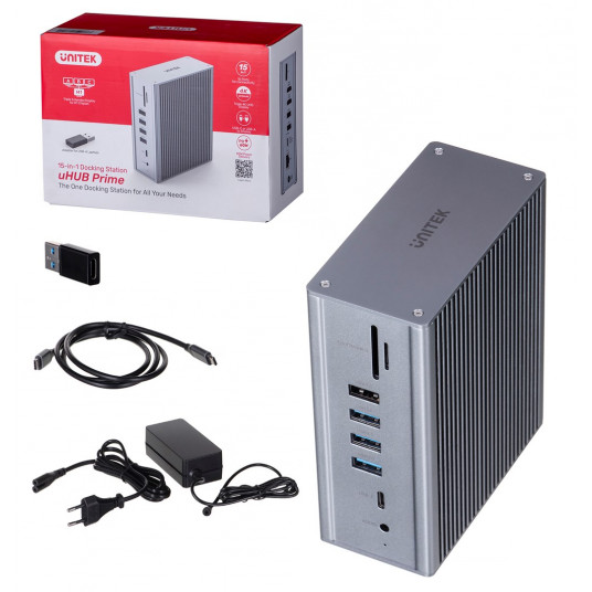 UNITEK HUB USB-C 15IN1, 6XUSB,2XHDMI,DP,RJ45,SD