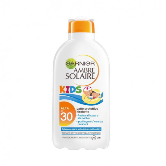 Garnier, Ambre Solaire – vaikams, be parabenų, apsauga nuo elementų, losjonas nuo saulės, SPF 30, 200 ml