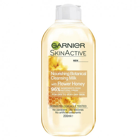 Garnier, Skin Active – maitinamasis botaninis, gėlių medus, maitinamasis, valomasis pienelis, veidui, 200 ml