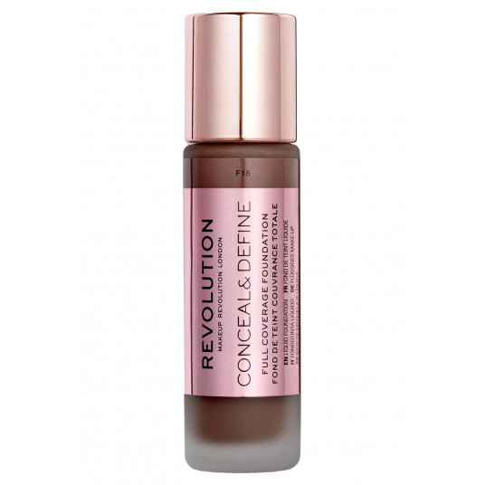 Makeup Revolution, Conceal & Define, be aliejaus, kreminis pagrindas, F 18, 23 ml