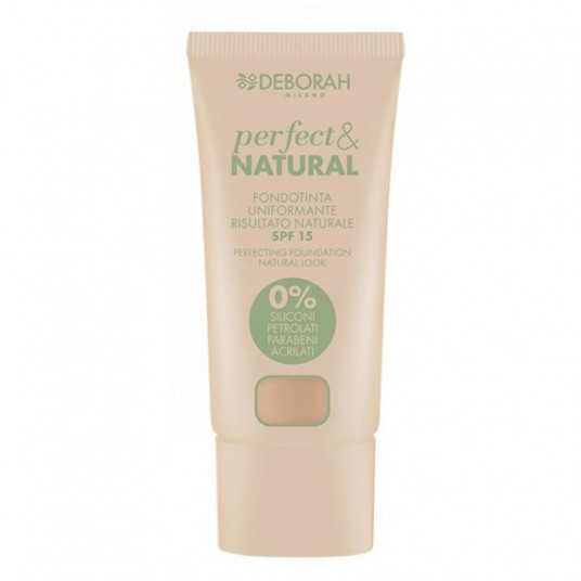 Deborah, tobulas ir natūralus, skystas pagrindas, 02, šviesioji rožė, SPF 15, 30 ml