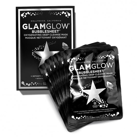 „GlamGlow“, „BubbleSheet“, suteikiantis deguonies ir valantis, lakštinė kaukė, veidui, x6 vnt.