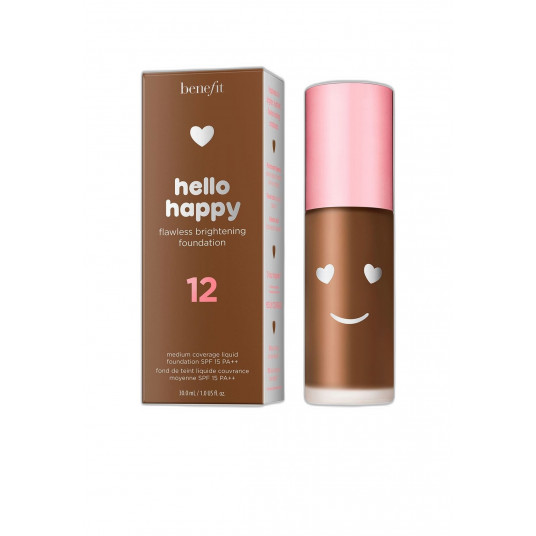 Nauda, Hello Happy, šviesinantis, skystas pagrindas, 12, giliai šiltas, SPF 15, 30 ml