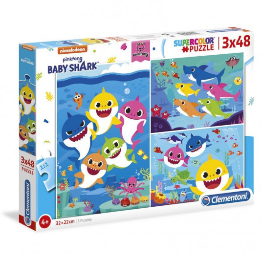 Clementoni, Baby Shark, Dėlionė, 3x48 vnt, Unisex, 4+ metų