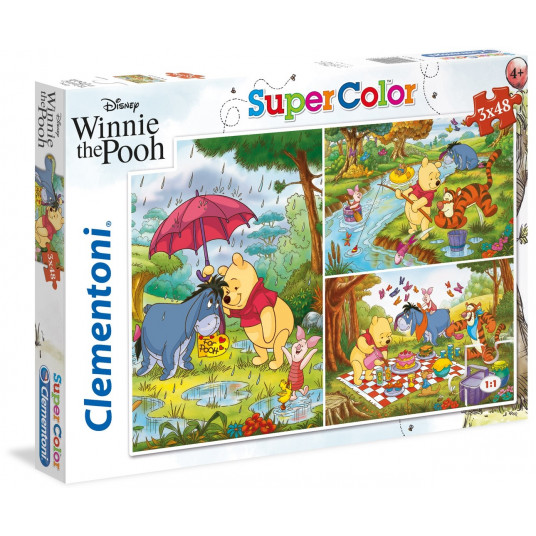 Clementoni, SuperColor, Mikė Pūkuotukas, Dėlionė, 3x48 vnt., Unisex, 4+ metų