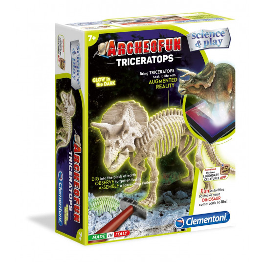 Clementoni, Science & Play, Archeofun Triceratops Glow in The Dark, Puzzle, 61723, Unisex, 7+ years