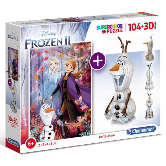 Clementoni, SuperColor, Frozen 2 3D, Puzzle, 104 pcs, For Girls, 6+ years