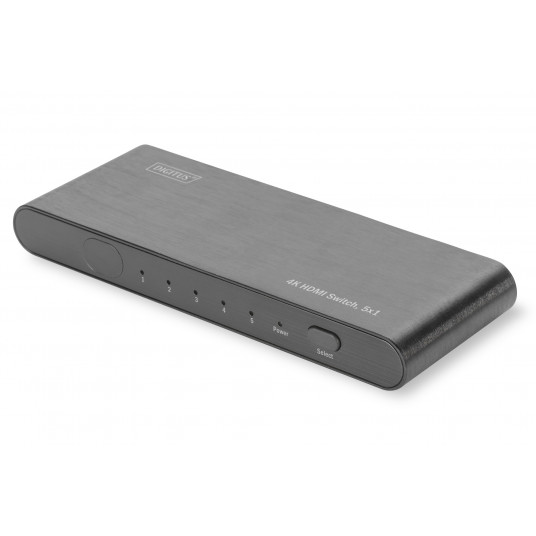 DIGITUS 4K didelės spartos HDMI 2.0 jungiklis, 5x1 UHD 4K*2K@60Hz, Full 3D, aliuminio korpusas, juodas