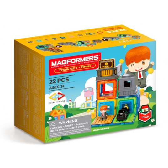 Zestaw klocków magnetycznych Miasto - Bank 22 elementy