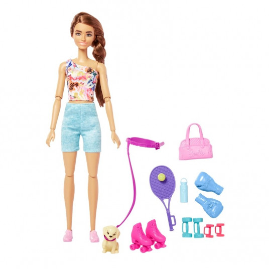 Barbie Doll with Puppy, Workout Outfit, Roller Skates and Tennis