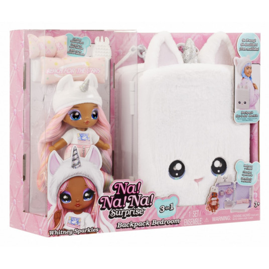 Na Na Na Surprise 3-in-1 Backpack Bedroom Unicorn Playset Whitney Sparkles Fashion Doll